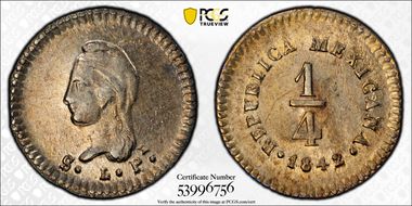 1842-SL Pi 1/4 R KM-368.7  Ag AU58