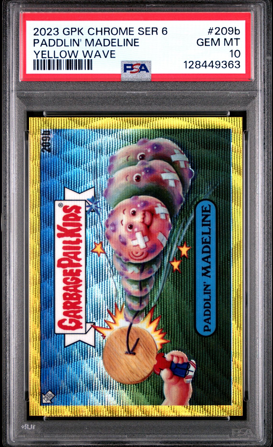 2023 Topps GARBAGE PAIL KIDS CHROME YELLOW WAVE #209B Paddlin' Madeline front