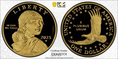 2025-W SAC$1 25th Anniversary .9999 Au First Strike PR70DCAM