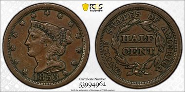 1853 1/2C XF45BN