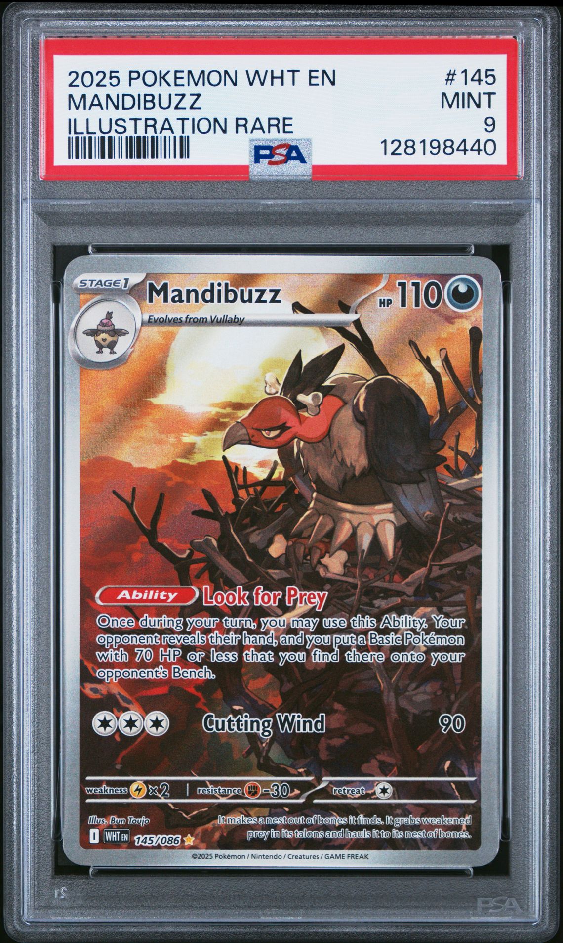 2025 Pokemon POKEMON WHT EN-WHITE FLARE ILLUSTRATION RARE #145 Mandibuzz front