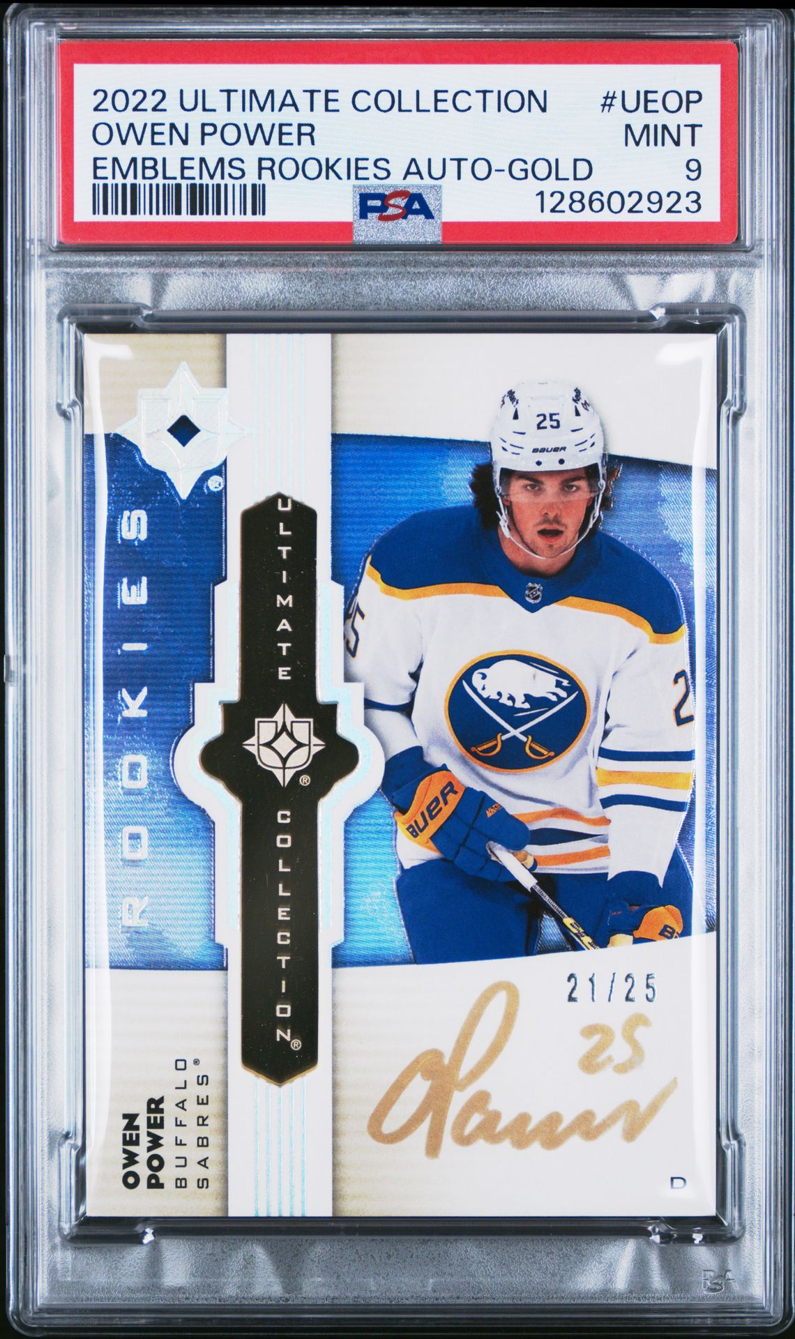 2022 Upper Deck UPPER DECK ULTIMATE COLLECTION ULTIMATE EMBLEMS ROOKIES AUTO Autograph #UEOP Owen Power front