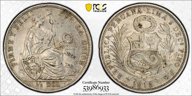 1915-FG JR 1/2 Sol KM-203  Ag AU53