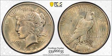 1921 $1 High Relief, Peace MS62
