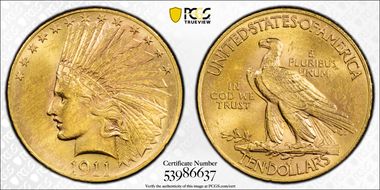 1911 $10 MS62