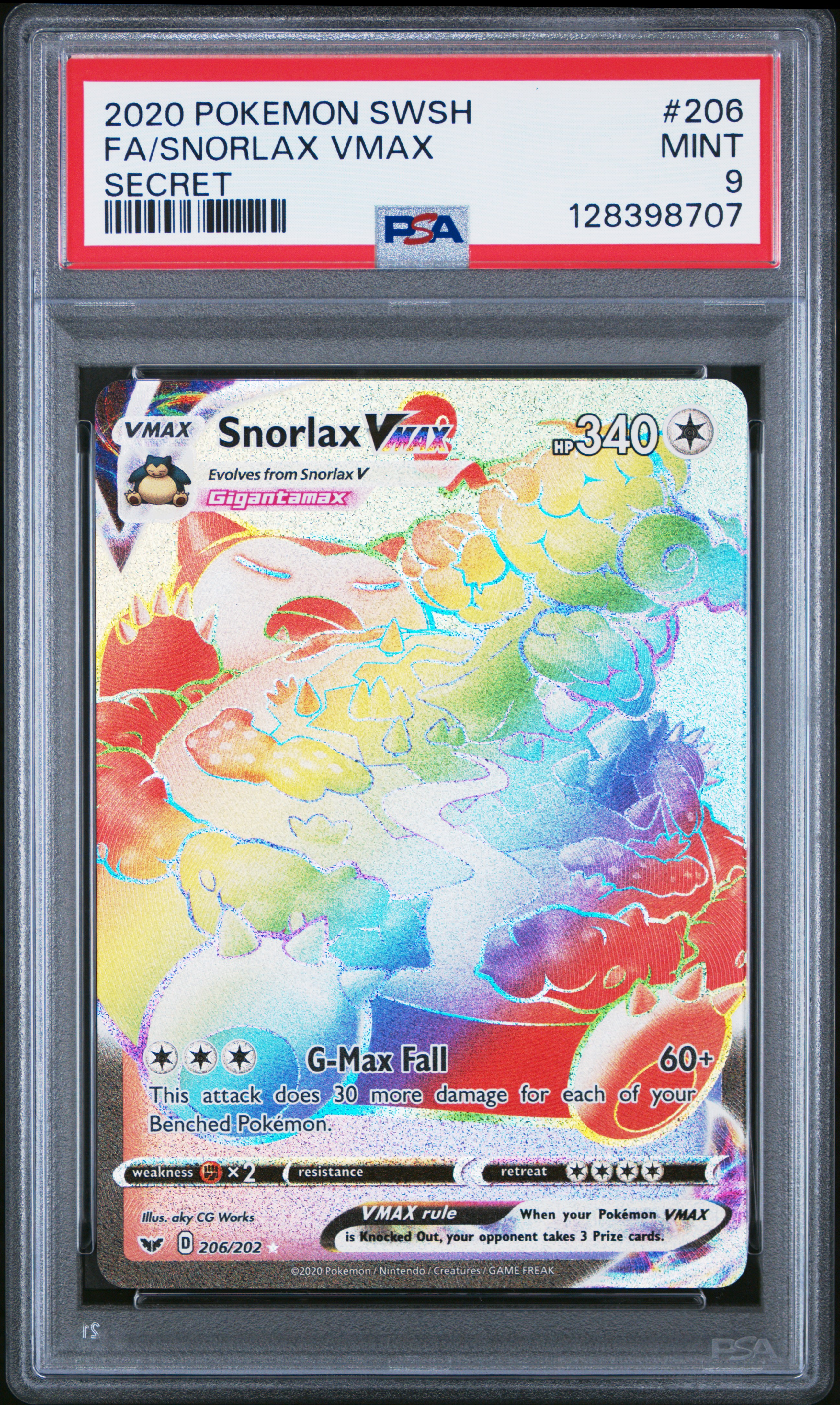 2020 #206 Full Art/Snorlax Vmax PSA 9 Sword & Shield