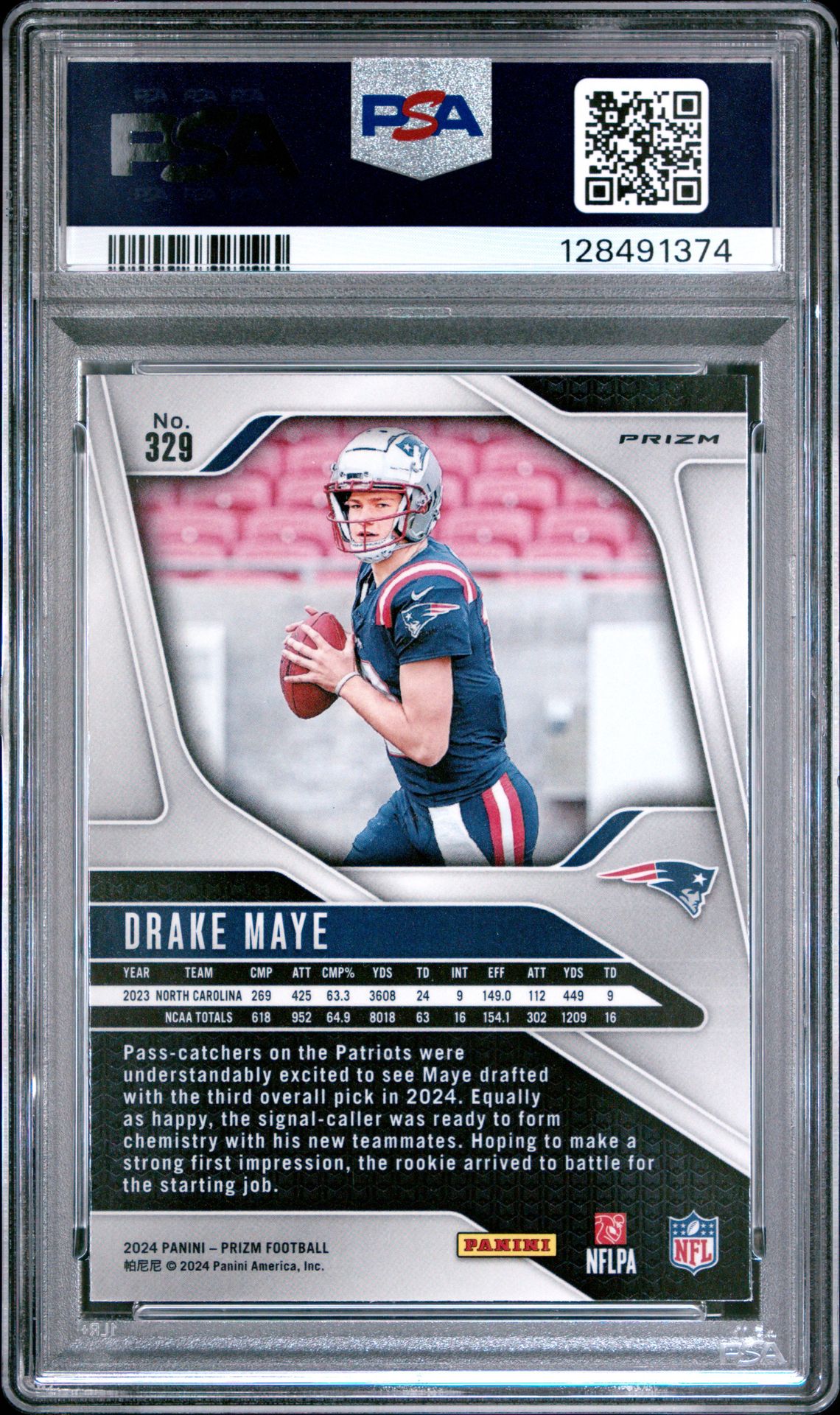 2024 Panini Prizm Drake Maye #329 (Red/White/Blue Prizm) Mint 9 back