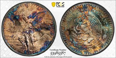 1989-Mo Onza Libertad Ag w/o Dot before 999 MS66