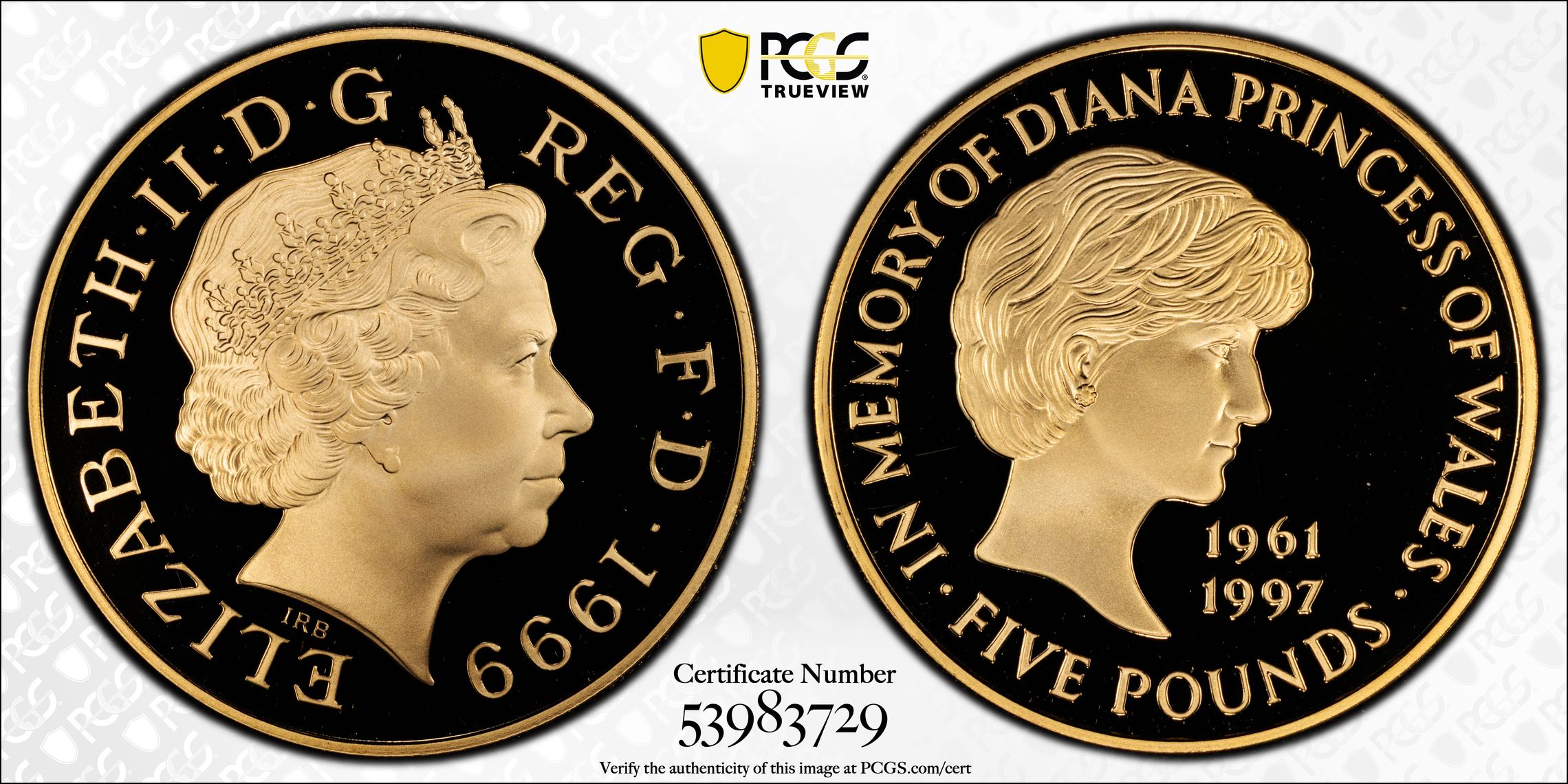 1999 £5 S-L6 Diana Au Great Britain PR68DCAM PCGS