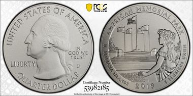 2019-P 25C American Memorial NP  5 oz Silver First Strike SP68