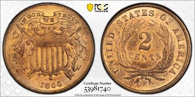 1864 2C Small Motto MS65RD