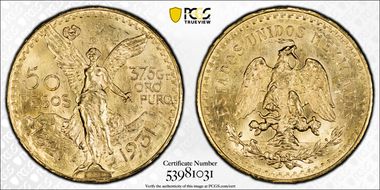 1931 50 Peso KM-481  Au MS63
