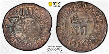 1652 Shilling Oak Tree, "In" at Bottom MS61