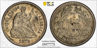 1872-S H10C Mintmark Above Bow AU55