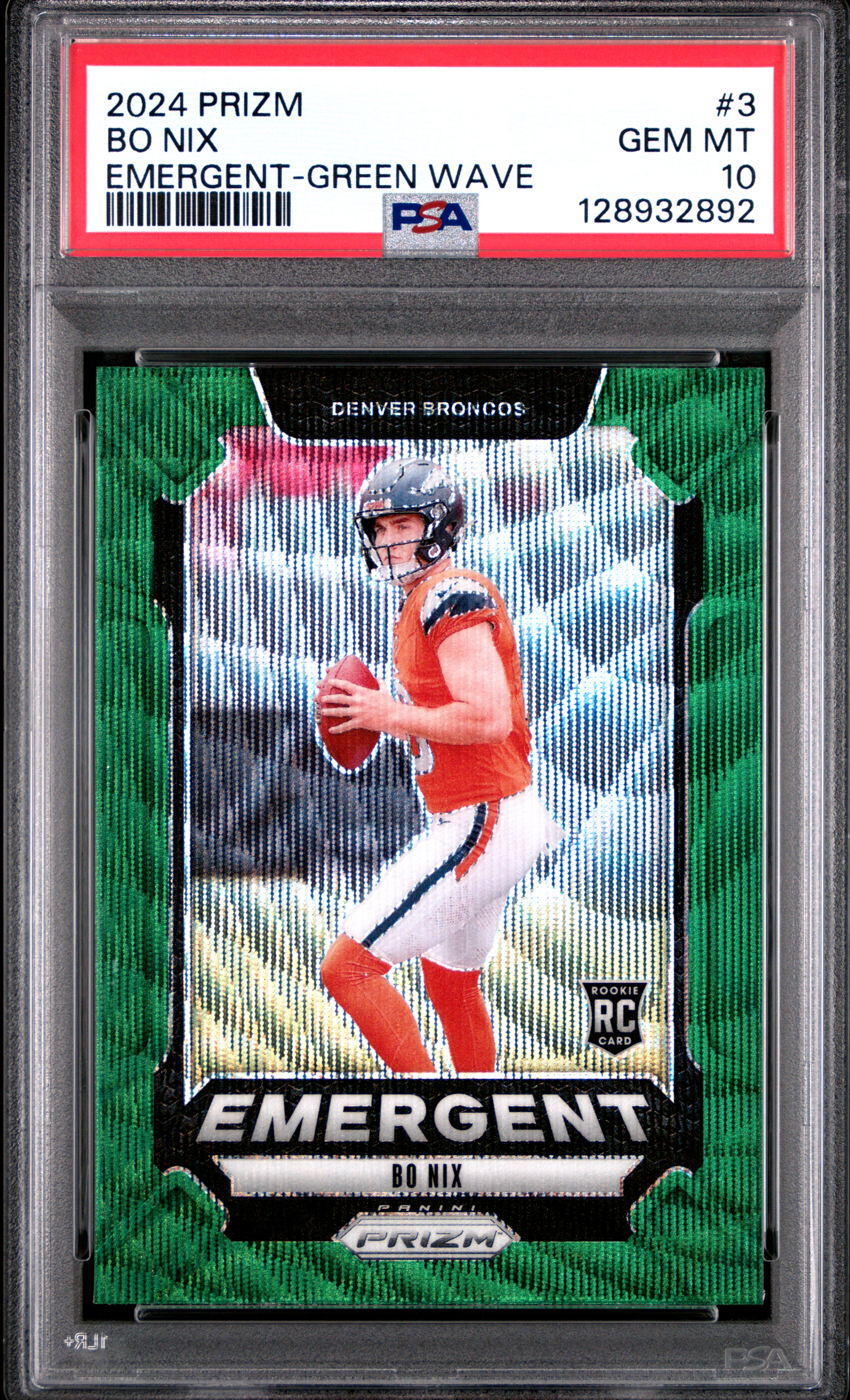 2024 PANINI PRIZM EMERGENT GREEN WAVE #3 BO NIX PSA 10