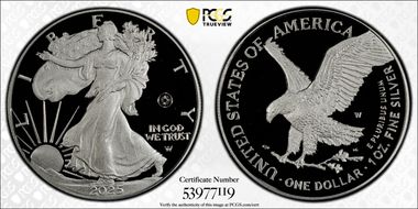 2025-W $1 Silver Eagle w/ Laser Privy First Strike PR69DCAM