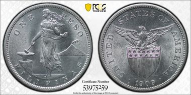 1909-S Peso KM-172  Ag N1