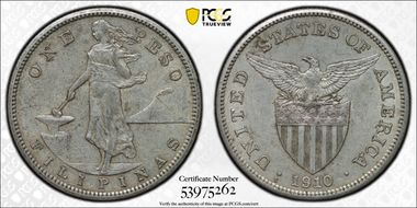 1910-S Peso KM-172  Ag AU53