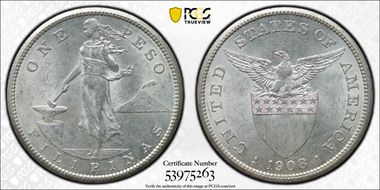 1908-S Peso KM-172  Ag MS62