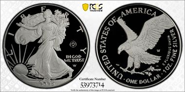 2025-W $1 Silver Eagle w/ Laser Privy First Strike PR69DCAM