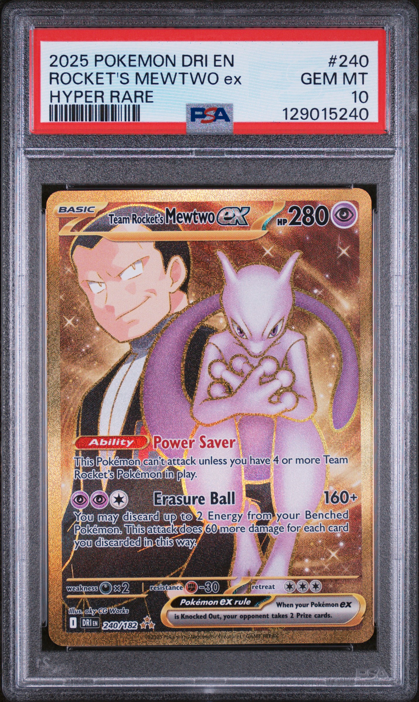 2025 #240 Team Rocket's Mewtwo EX PSA 10 Dri EN-Destined Rivals