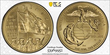 2025-W $5 USMC - 250th Anniversary MS70