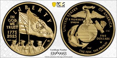 2025-W $5 USMC - 250th Anniversary PR70DCAM
