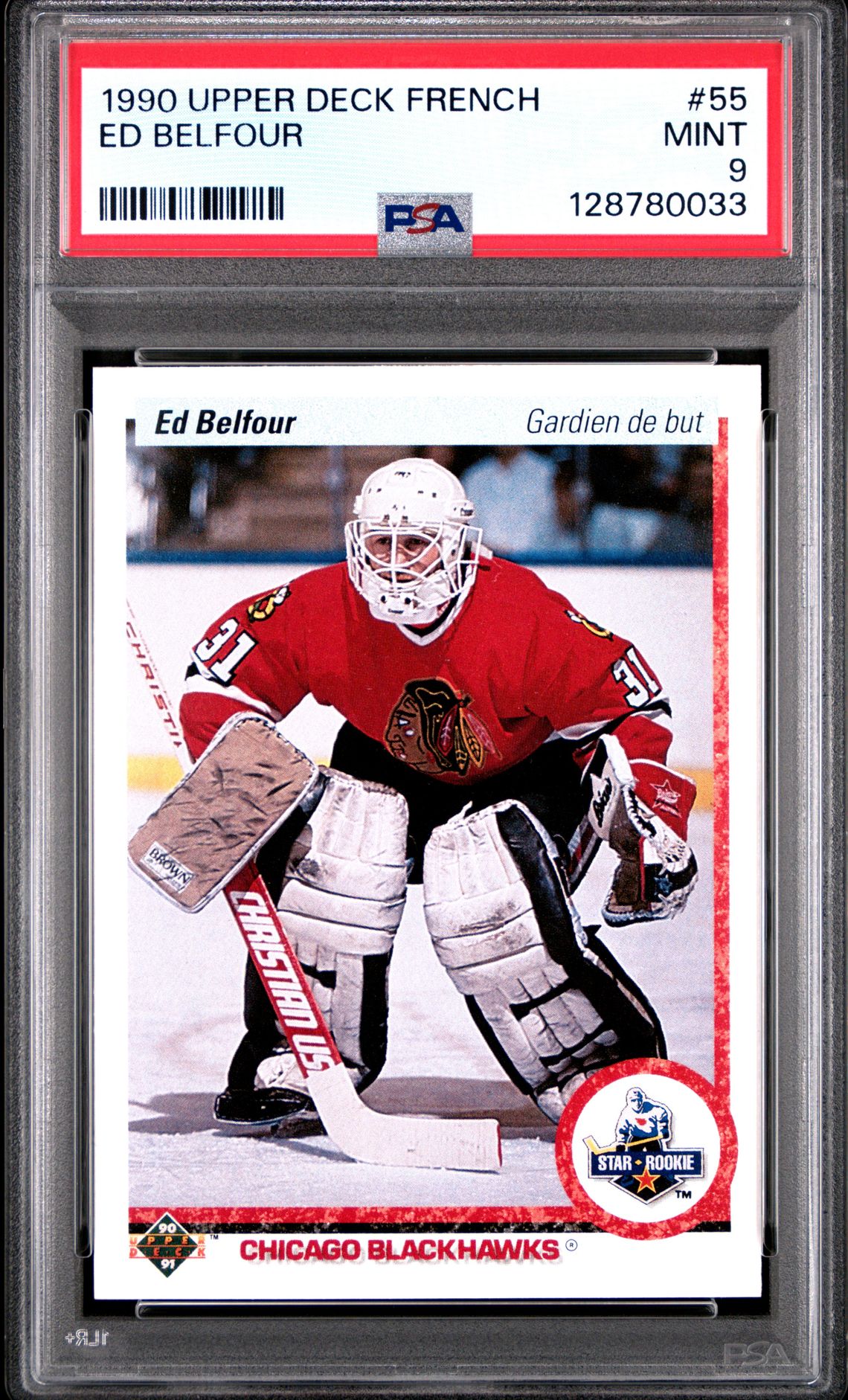 1990 Upper Deck French Ed Belfour #55 Mint 9 front