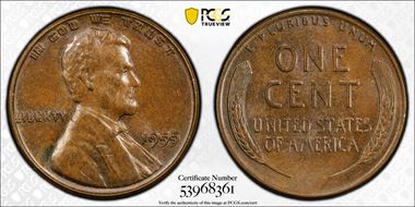 1955 1C Doubled Die Obverse MS62BN