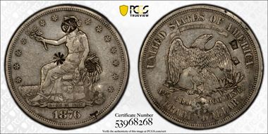 1876 T$1 Chopmarked XF45