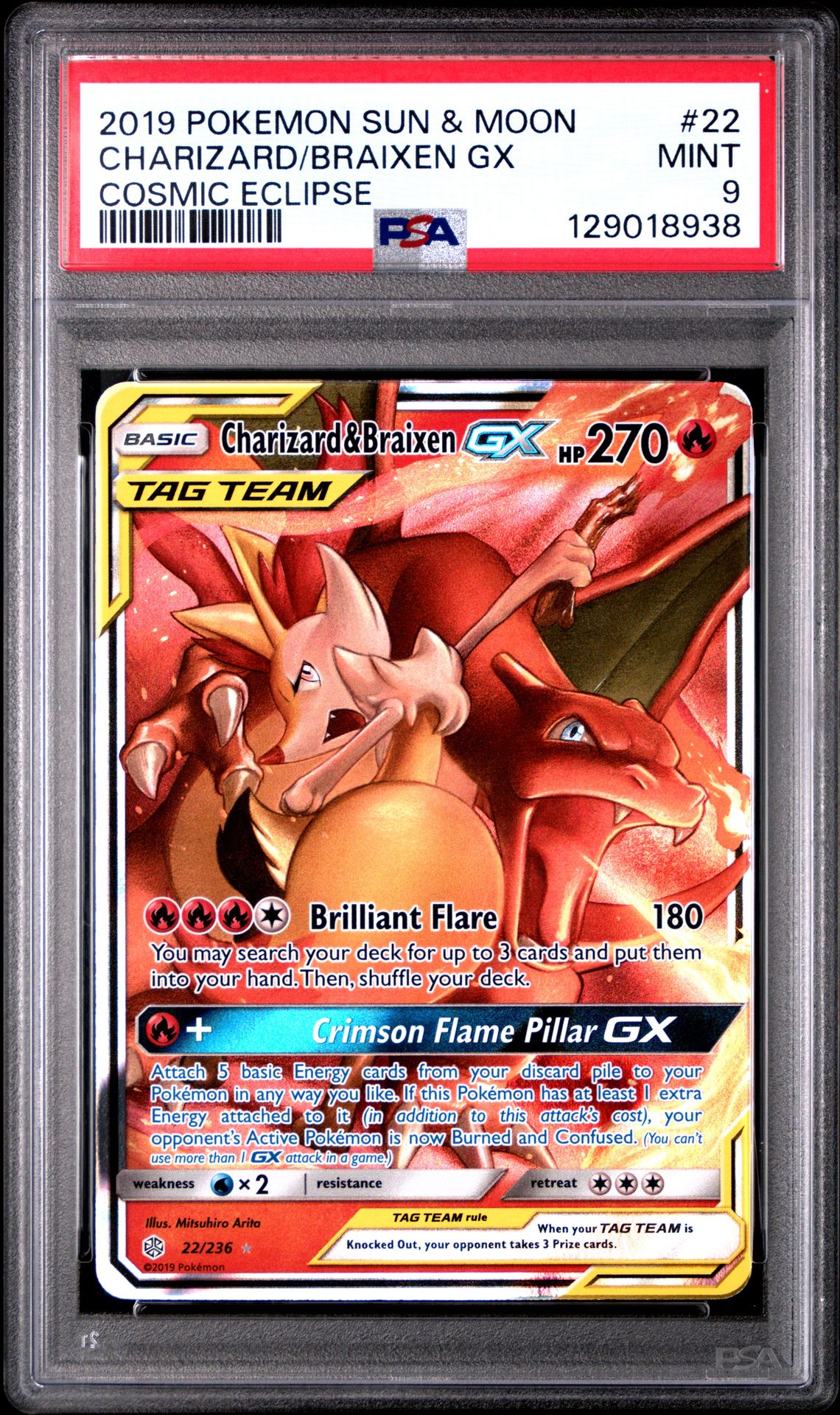 2019 Pokemon POKEMON SUN & MOON COSMIC ECLIPSE #22 Charizard/Braixen Gx front