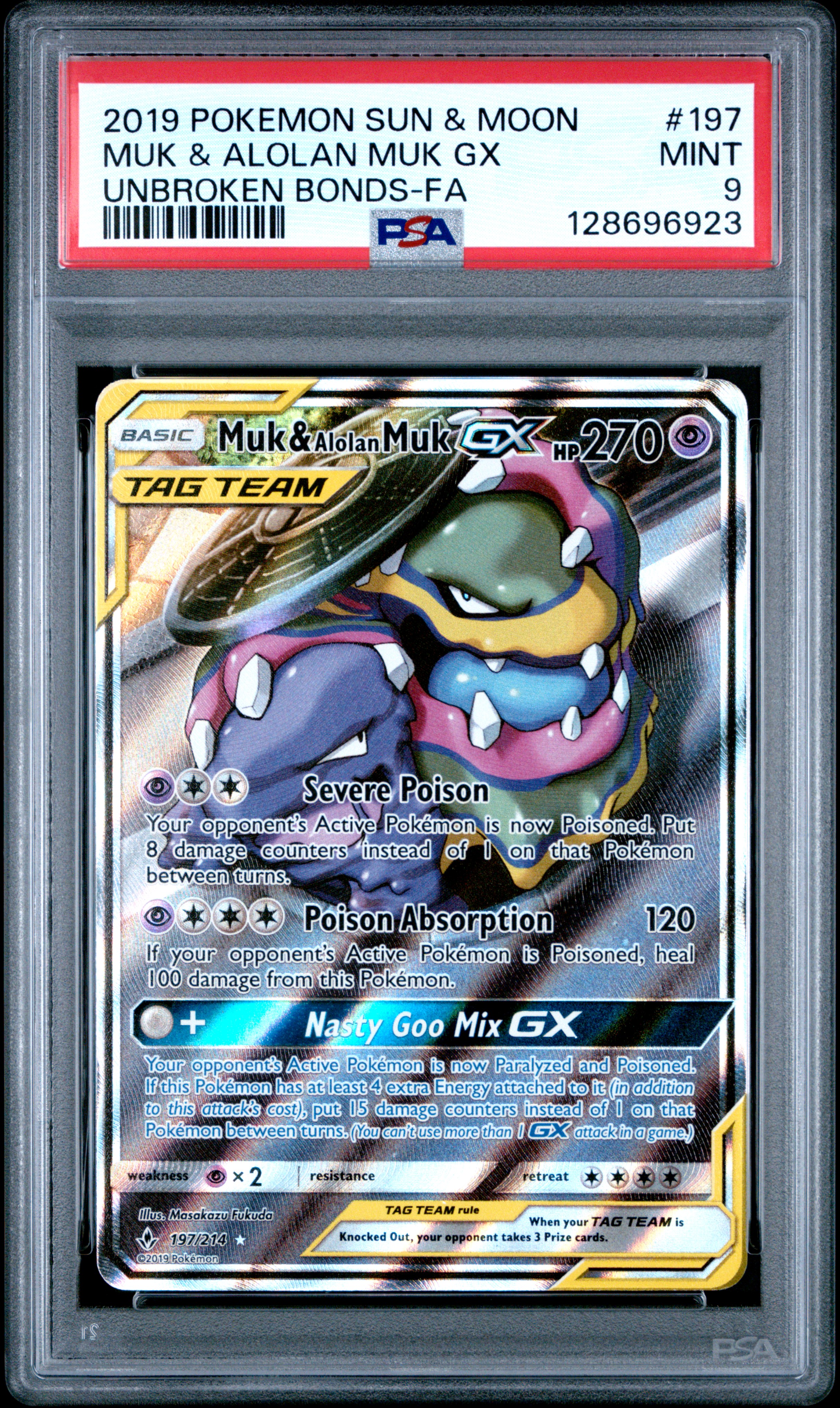 2019 #197 Full Art/Muk & Alolan Muk GX PSA 9 Sun & Moon Unbroken Bonds