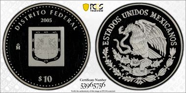 2005-Mo 10 Peso Distrito Federal KM-707  Ag PR63DCAM