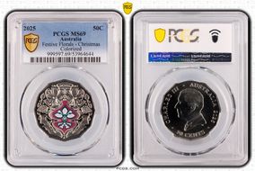 2025 50C Festive Florals - Christmas Colorized MS69