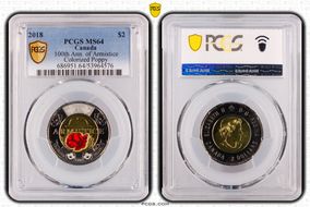 2018 $2 100th Ann. of Armistice Colorized Poppy MS64
