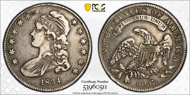 1834 50C Small Date, Small Letters VF35