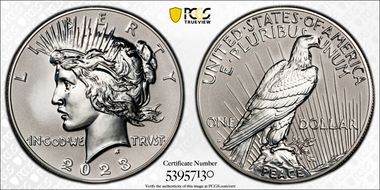 2023-S $1 Peace Dollar Rev PR Two-Coin Reverse Proof Set PR70
