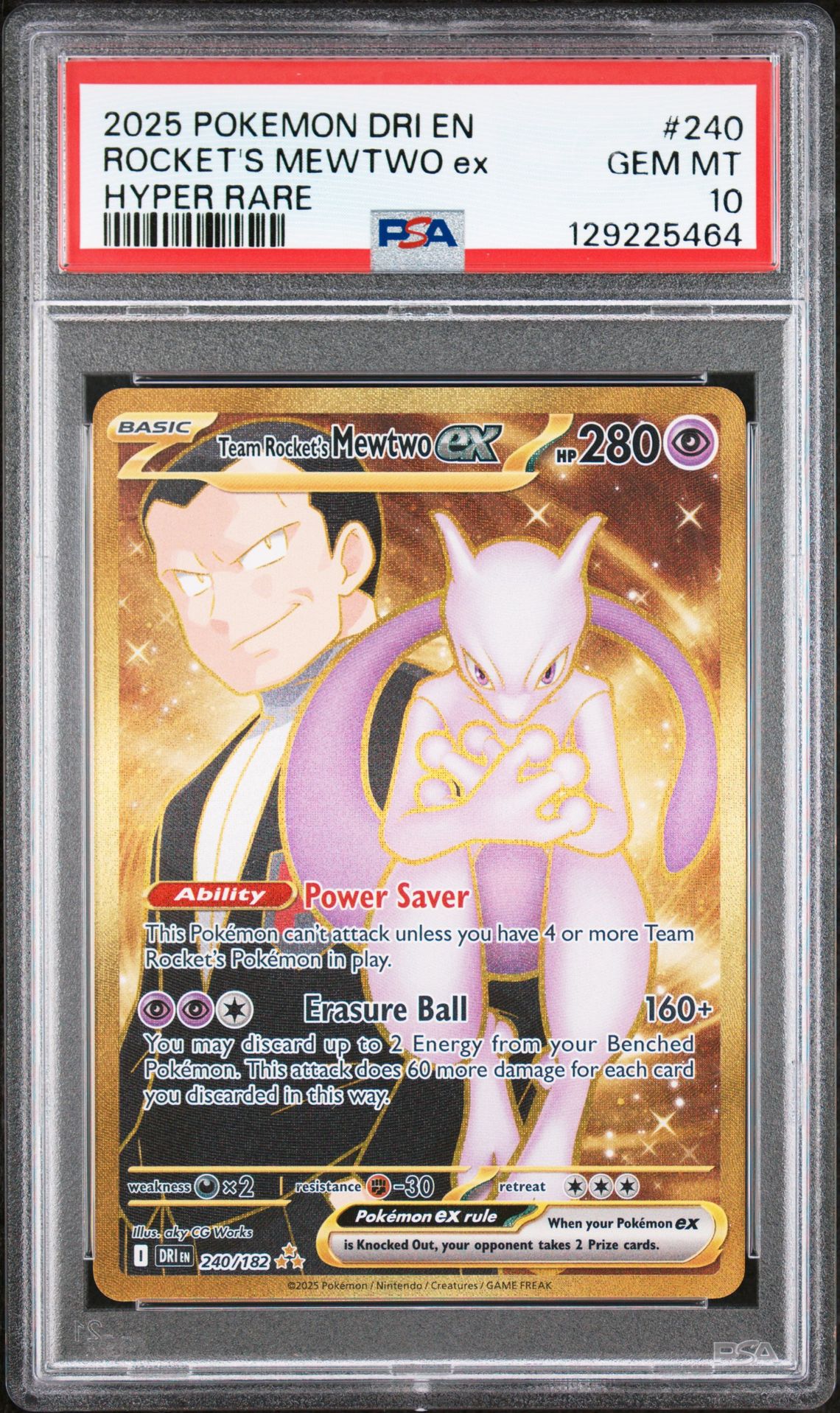 2025 Pokemon Dri En-Destined Rivals Rocket's Mewtwo Ex #240 (Hyper Rare) Gem Mt 10 front