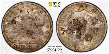 1877-CC T$1 Chopmarked AU58