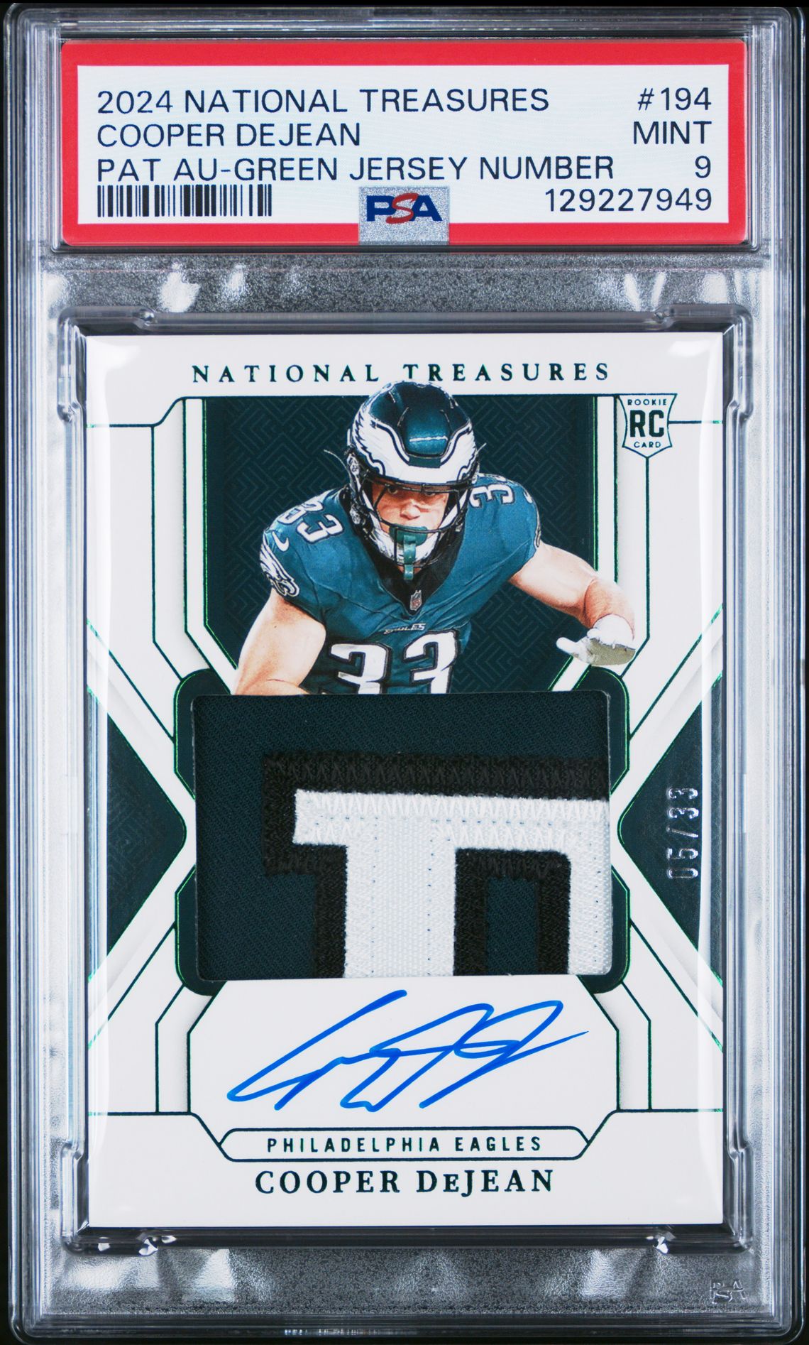2024 Panini PANINI NATIONAL TREASURES PAT AU-GREEN JERSEY NUMBER #194 Cooper Dejean front