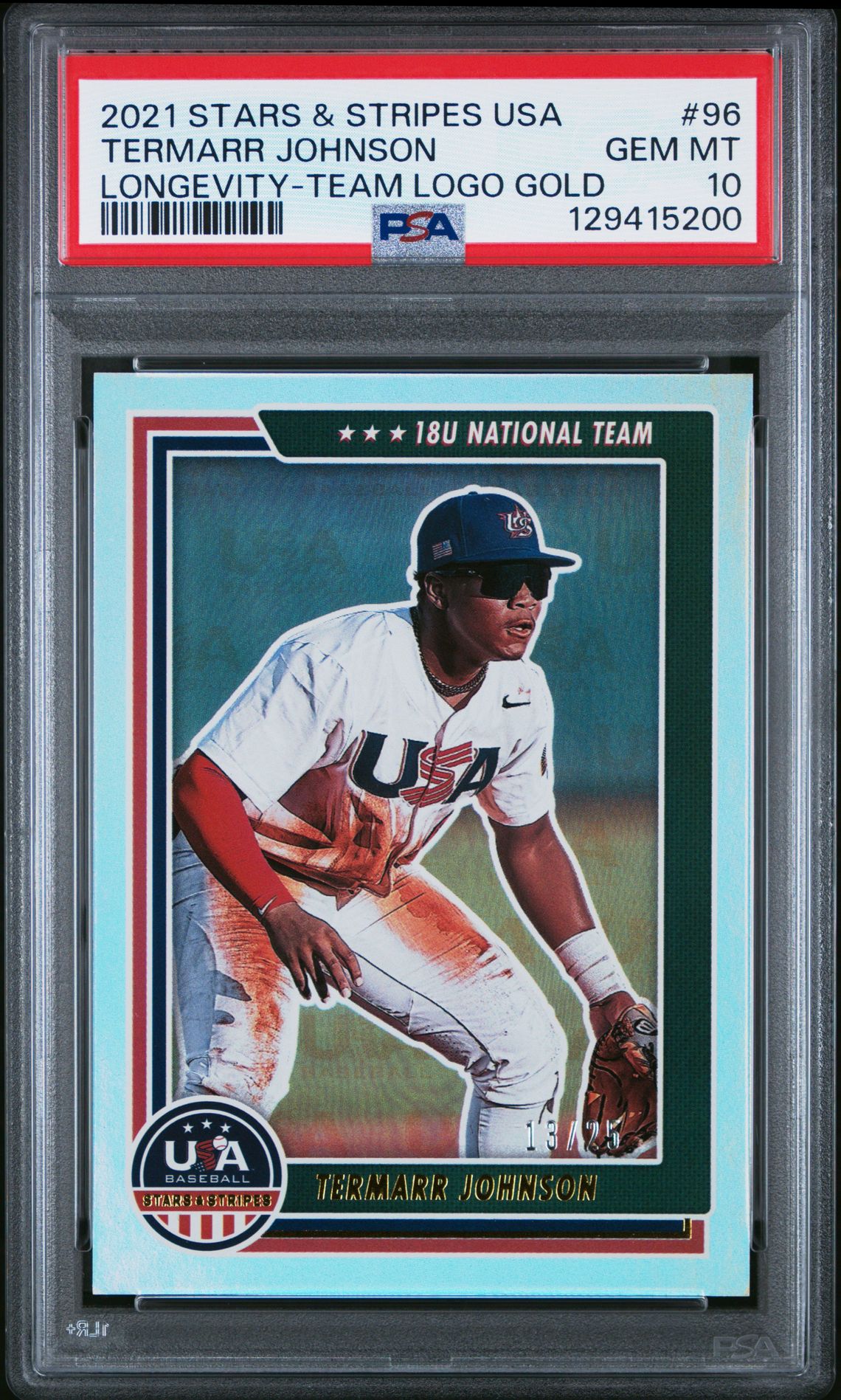 2021 Panini PANINI STARS & STRIPES USA LONGEVITY-TEAM LOGO GOLD #96 Termarr Johnson front