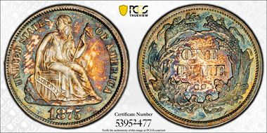 1875-CC 10C Mintmark Above Bow MS61