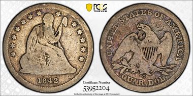 1842-O 25C Small Date G4