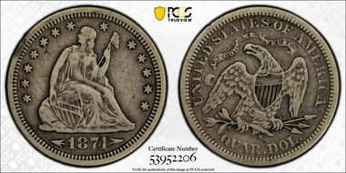 1874-S 25C Arrows VF30