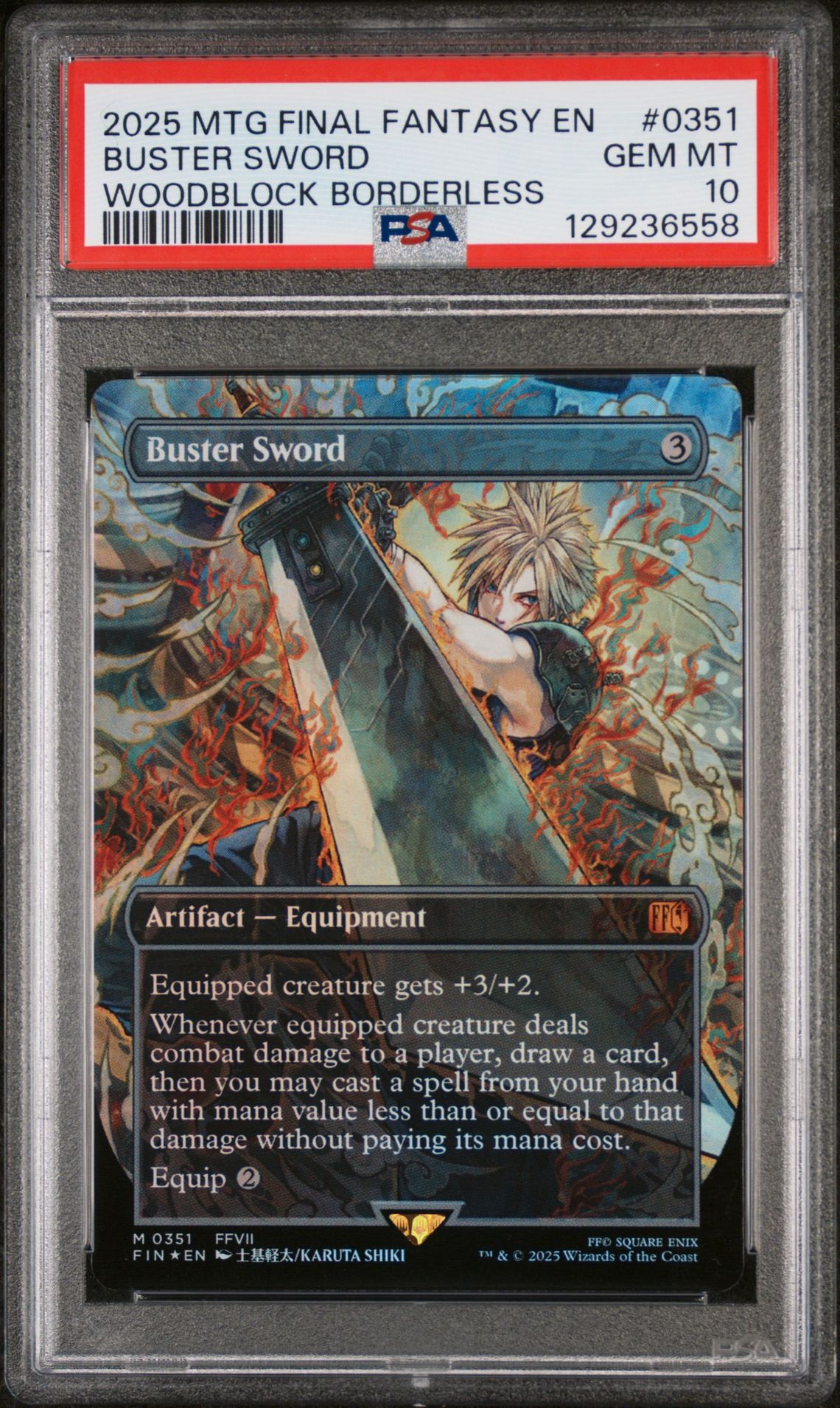 2025 MTG MAGIC THE GATHERING FINAL FANTASY WOODBLOCK BORDERLESS #0351 Buster Sword front
