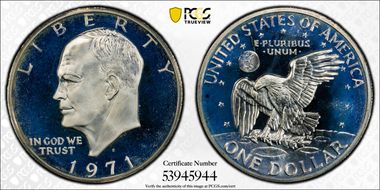 1971-S $1 Silver, Peg Leg PR68CAM