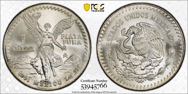 1991-Mo Onza Libertad Ag T1 - PLATA PURA MS69