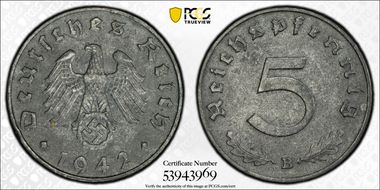 1942-B 5 Pfg J-370 MS62