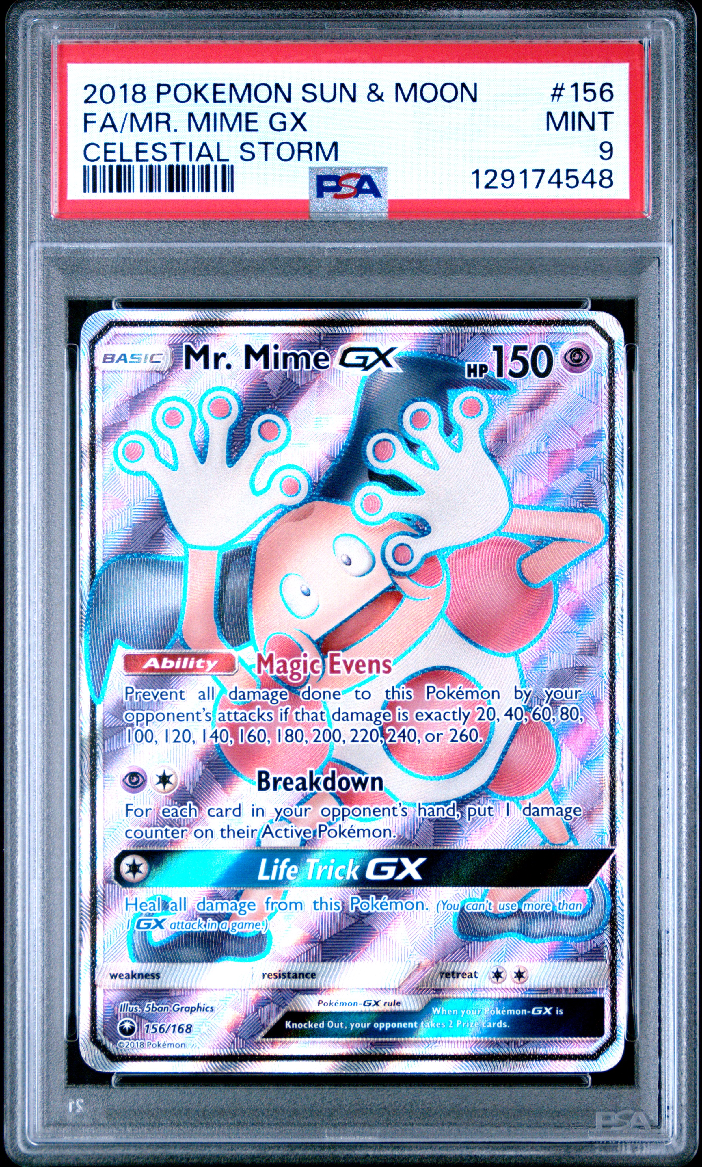 2018 #156 Full Art/Mr. Mime GX PSA 9 Sun & Moon Celestial Storm Pokemon
