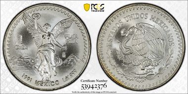 1991-Mo Onza Libertad Ag T2 - PLaTA PuRA MS69